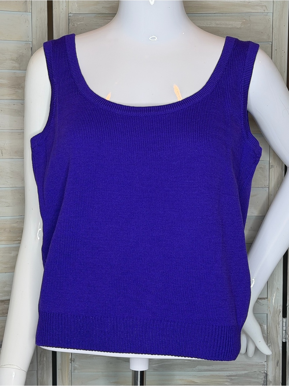 St. John by Marie Gray blue purple Santana knit sleeveless tank top shell Small